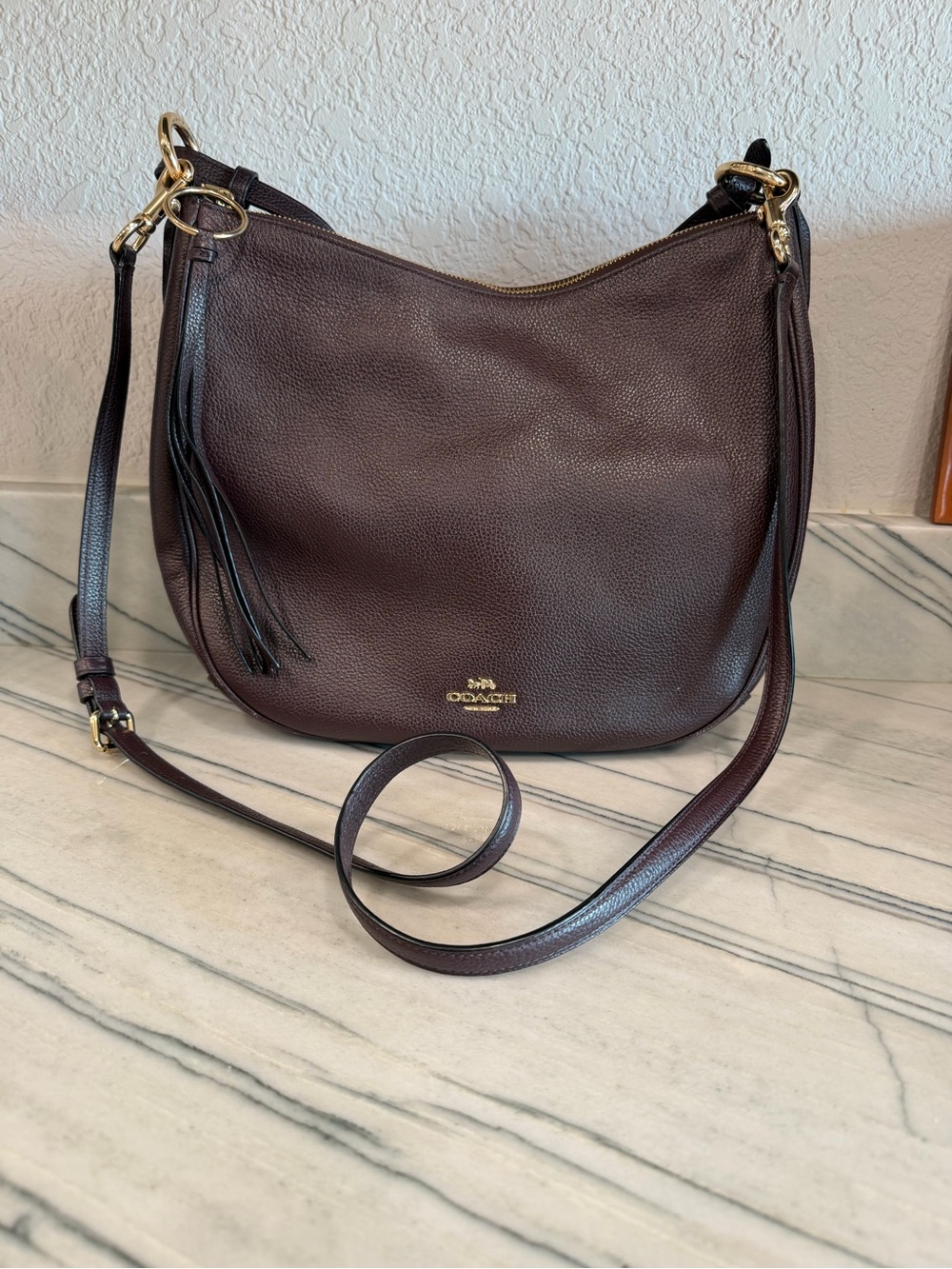 Coach Pebbled Leather Hobo Bag in Dark Eggplant Purple